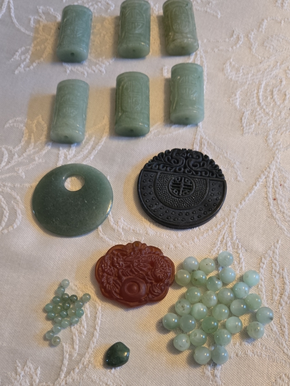 Lot Of Green Jade & Varoius Colored Jewelry Making Pieces 3 Lg Pendants & Beads